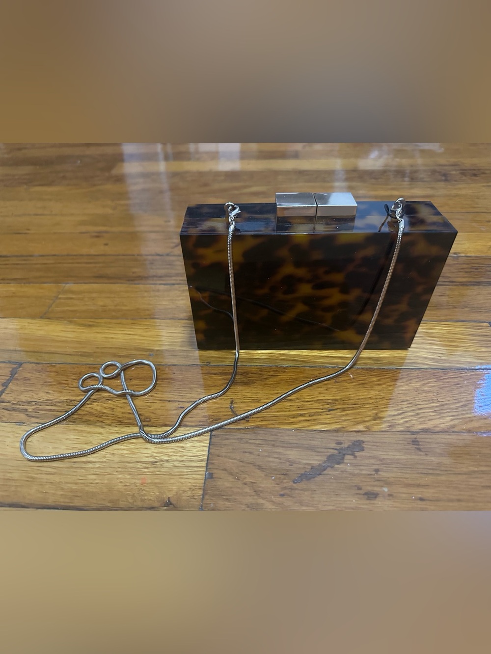 Zara Tortoiseshell Acrylic Box Clutch with gold Chain